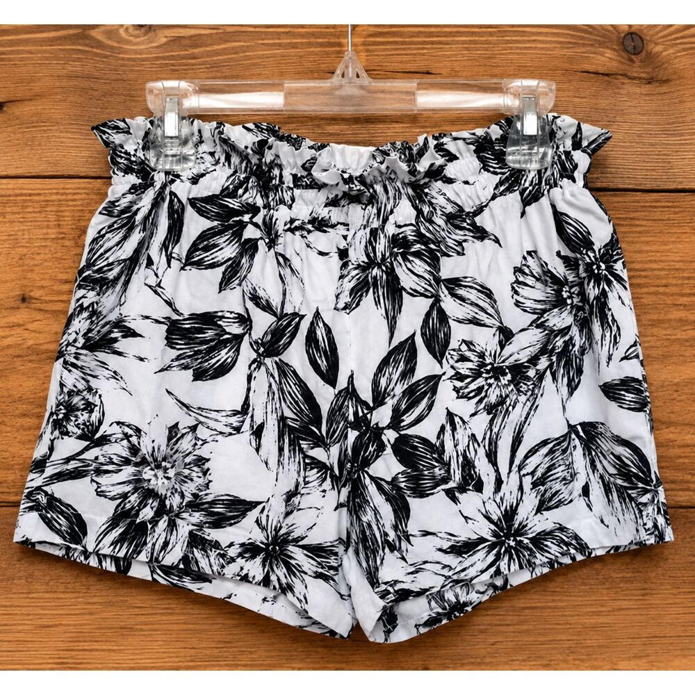 CC California Black White Tropical Floral Two Piece Romper Set Medium M
